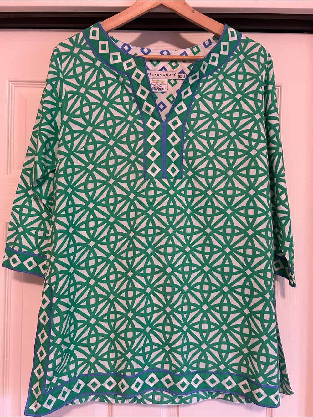 Gretchen Scott Designs Geometric Print Split-Neck Tunic Size Medium